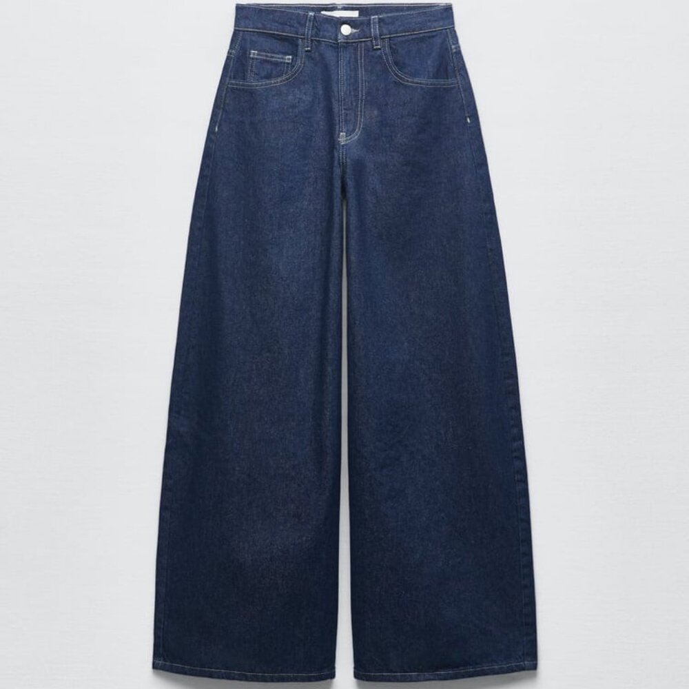 NWT Zara Exaggerated Wide Leg Jean in Rinse size 0